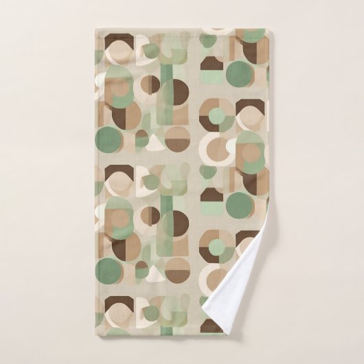 Abstracte geometrische vormen in groen, beige, bru bad handdoek (Handdoek)