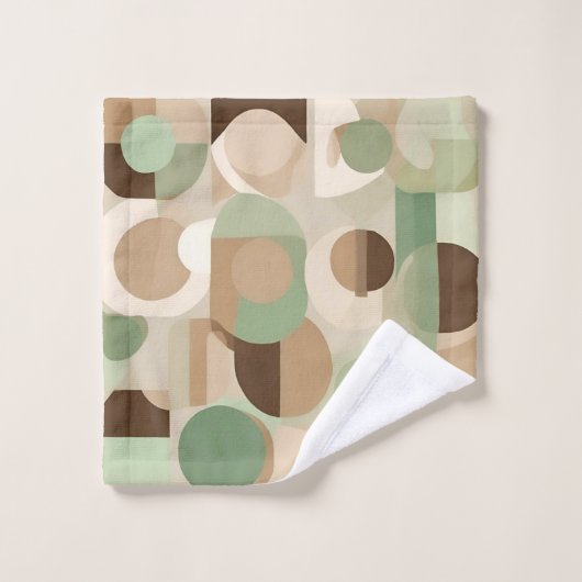 Abstracte geometrische vormen in groen, beige, bru bad handdoek (Wasdoekje)