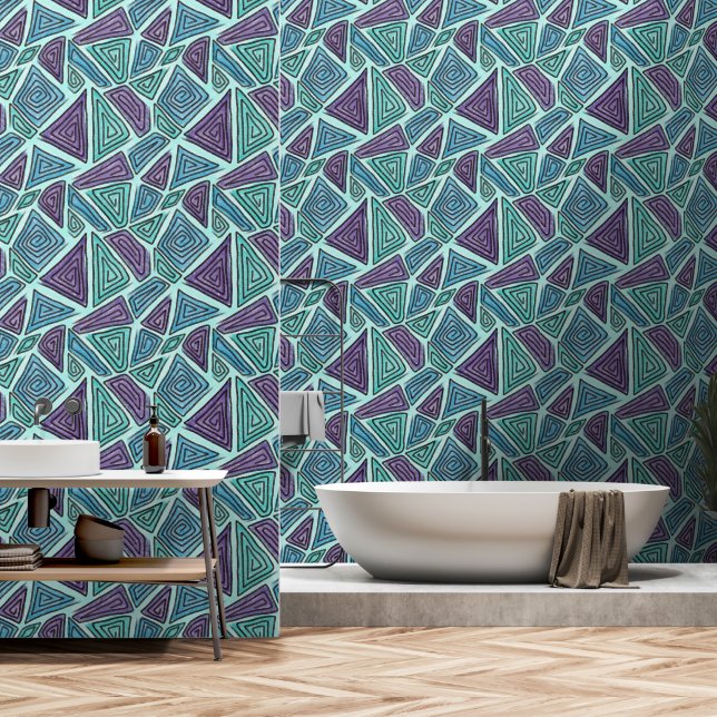 Abstracte geometrische vormen, wervelingen, Paarse Behang (Badkamer)