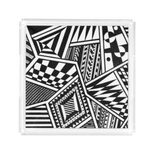 abstracte geometrische vormen zwarte witte patroon acryl dienblad