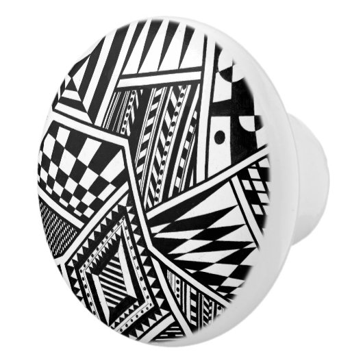 abstracte geometrische vormen zwarte witte patroon keramische knop (Rechts)