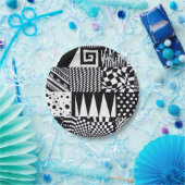 abstracte geometrische vormen zwarte witte patroon papieren bordje (Feest)