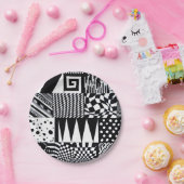 abstracte geometrische vormen zwarte witte patroon papieren bordje (Feest)