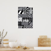 abstracte geometrische vormen zwarte witte patroon poster (Keuken)