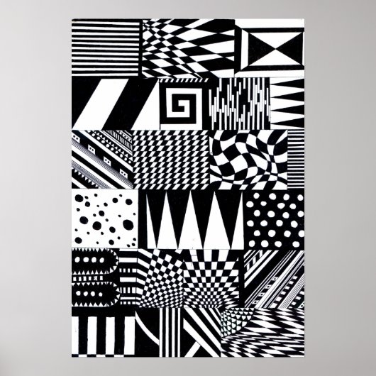 abstracte geometrische vormen zwarte witte patroon poster (Voorkant)