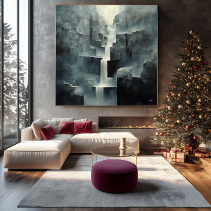 Abstracte geometrische waterval in Misty Canyon Canvas Afdruk