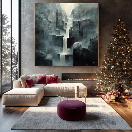 Abstracte geometrische waterval in Misty Canyon Canvas Afdruk