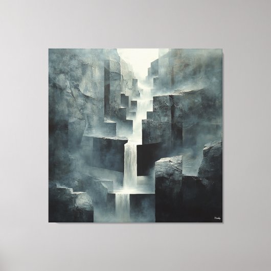 Abstracte geometrische waterval in Misty Canyon Canvas Afdruk (Voorkant)
