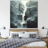 Abstracte geometrische waterval in Misty Canyon Canvas Afdruk (Insitu (Slaapkamer))