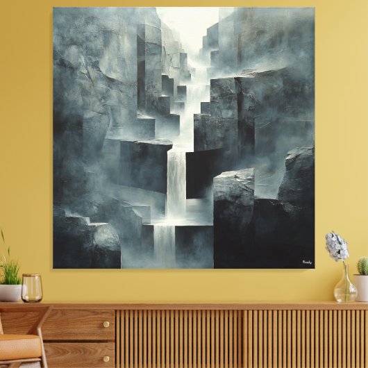 Abstracte geometrische waterval in Misty Canyon Canvas Afdruk (Insitu (Woonkamer))
