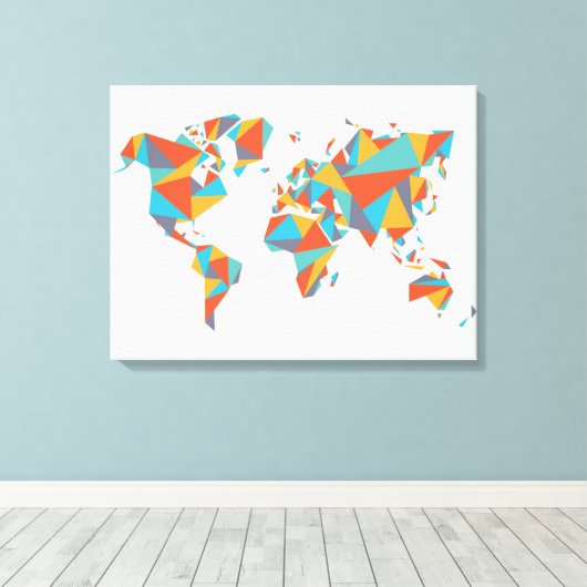 Abstracte geometrische Wereldkaart Canvas Afdruk (Insitu (Houten vloer))