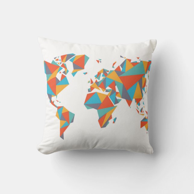 Abstracte geometrische Wereldkaart Kussen (Voorkant)