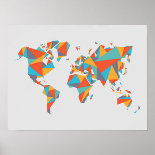 Abstracte geometrische Wereldkaart Poster