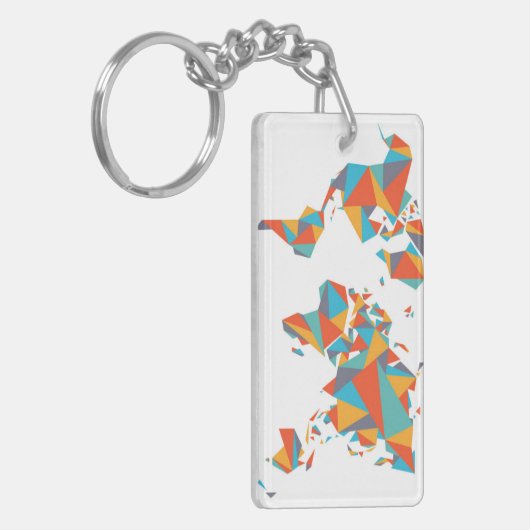 Abstracte geometrische Wereldkaart Sleutelhanger (Voorkant Links)