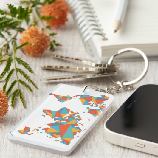 Abstracte geometrische Wereldkaart Sleutelhanger (Voorkant Rechts)