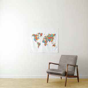 Abstracte geometrische Wereldkaart Wandkleed