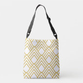 Abstracte geometrische, witte en gouden kruislicha crossbody tas (Achterkant)