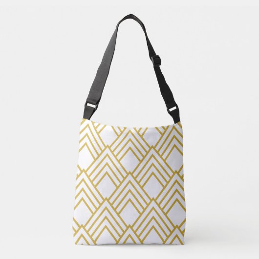 Abstracte geometrische, witte en gouden kruislicha crossbody tas (Voorkant)
