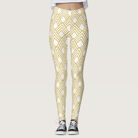 Abstracte geometrische, witte en goudleggings leggings (Voorkant)