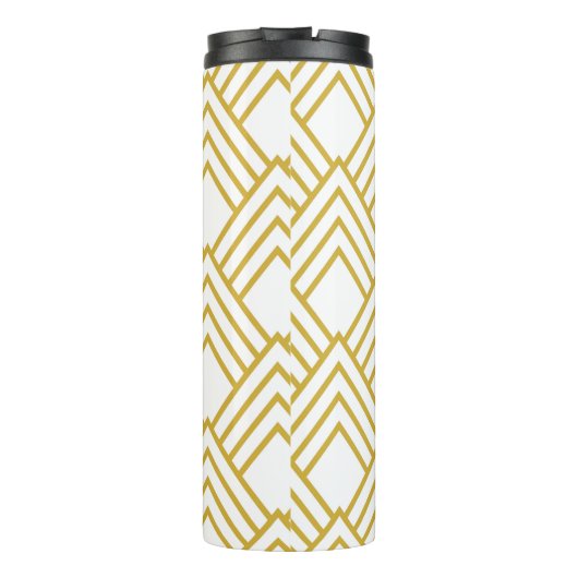 Abstracte geometrische, witte en goudthermische bu thermosbeker (Achterkant)