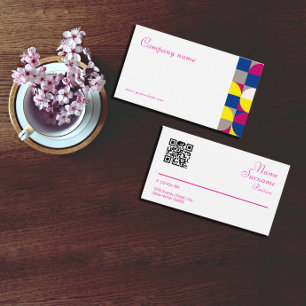 Abstracte geometrische witte fuchsia QR visitekaar Visitekaartje