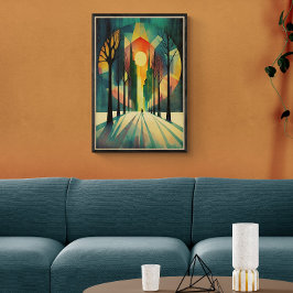 Abstracte geometrische zonsonderstel | Lange schad Poster