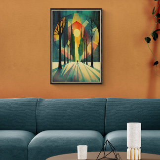 Abstracte geometrische zonsonderstel | Lange schad Poster