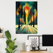 Abstracte geometrische zonsonderstel | Lange schad Poster (Thuiskantoor)