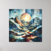 Abstracte geometrische zonsopgang boven levendige canvas afdruk (Voorkant)