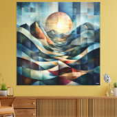 Abstracte geometrische zonsopgang boven levendige canvas afdruk (Insitu (Woonkamer))