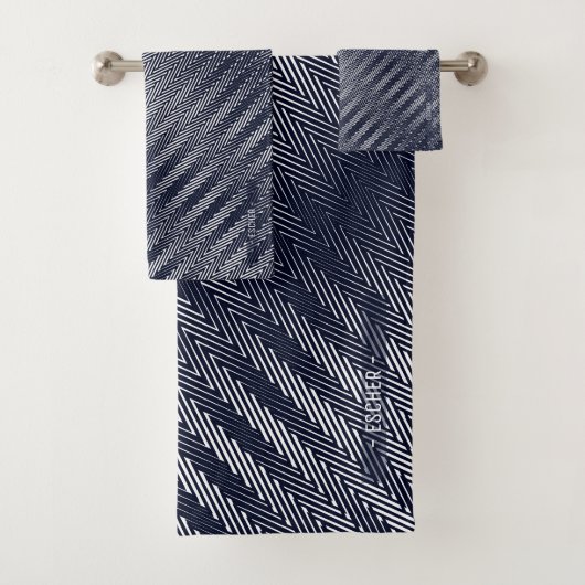 Abstracte geometrische zwart-wit gestreepte manlij bad handdoek (Insitu)