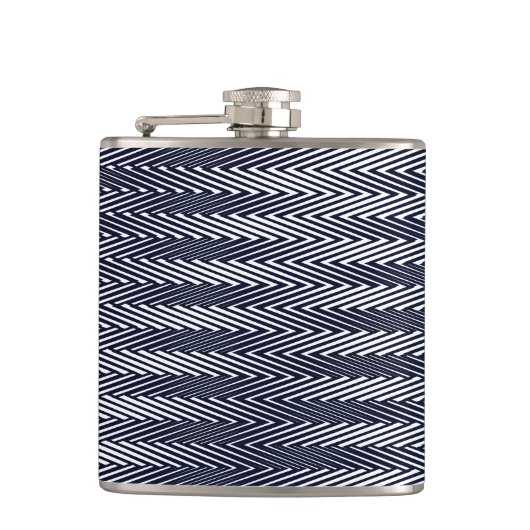 Abstracte geometrische zwarte en witte patroonmode heupfles (Voorkant)