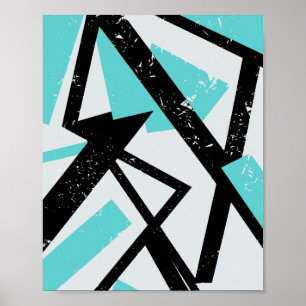 Abstracte geometrische zwarte lijnen met blauwe re poster