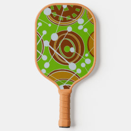Abstracte geoshapes in goud, groen en wit pickleball paddle