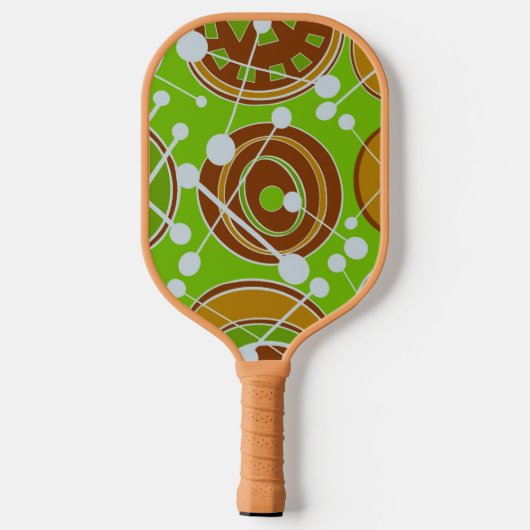 Abstracte geoshapes in goud, groen en wit pickleball paddle (Achterkant)