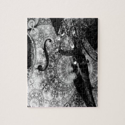 Abstracte gepatterde cello in zwart-wit legpuzzel (Verticaal)