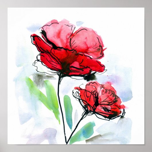 Abstracte geschilderde florale achtergrond 2 poster (Voorkant)