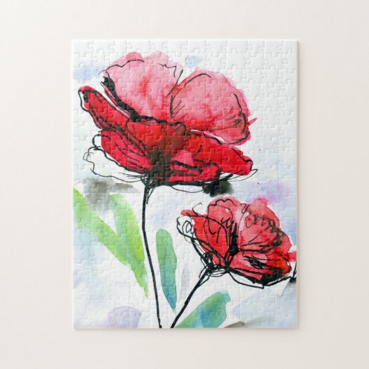Abstracte geschilderde florale achtergrond legpuzzel (Verticaal)