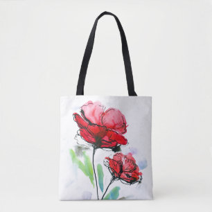 Abstracte geschilderde florale achtergrond tote bag