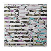 Abstracte gestreepte strepen beige turquoise p tegeltje (Voorkant)