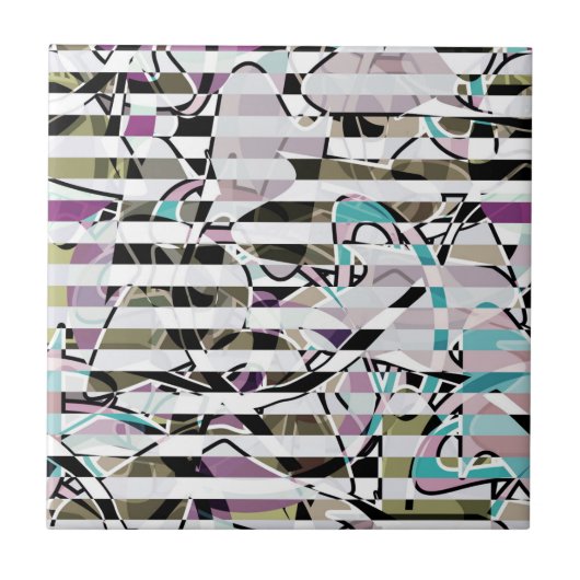 Abstracte gestreepte strepen beige turquoise p tegeltje (Voorkant)