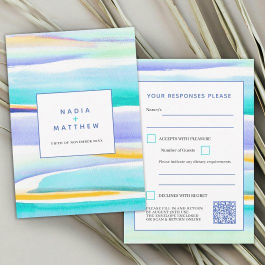 Abstracte getijdenlijnen blauw bruiloft antwoord Q