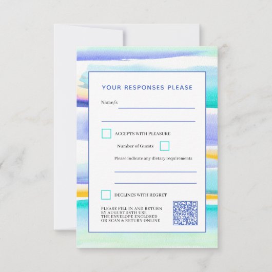 Abstracte getijdenlijnen blauw bruiloft antwoord Q (Achterkant)