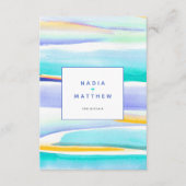 Abstracte getijdenlijnen blauw geel bruiloft QR-co Informatiekaartje (Voorkant)