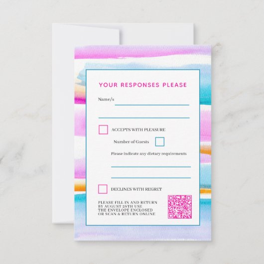 Abstracte getijdenlijnen bruiloft antwoord QR code (Achterkant)