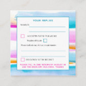 Abstracte getijdenlijnen roze blauw bruiloft antwo informatiekaartje (Achterkant)