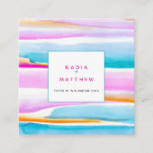 Abstracte getijdenlijnen roze blauw bruiloft antwo informatiekaartje (Voorkant)