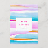 Abstracte getijdenlijnen roze blauw bruiloft QR co Informatiekaartje (Voorkant)