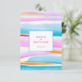 Abstracte getijdenlijnen roze blauw bruiloft QR co Informatiekaartje (Staand voorkant)