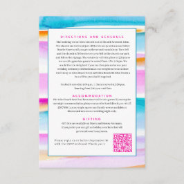 Abstracte getijdenlijnen roze blauw bruiloft QR co Informatiekaartje